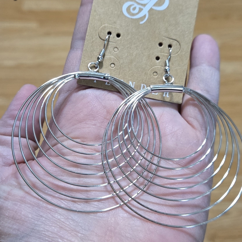Plunder Silver Multi-Hoop Spiral Drop Earrings